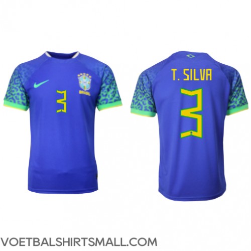 Brazilië Thiago Silva #3 Voetbalkleding Uitshirt WK 2022 Korte Mouwen